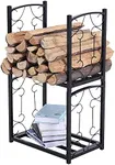 PHI VILLA 2-Layer Firewood Rack Heavy Duty Double-Layer fireplace wood holder Sorting Storage Rack for Outdoor Indoor Decoration