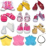 XFEYUE 18 inch Girl Doll Accessories Include 9 Pairs of Shoes and 3 Pairs of Socks with Star Necklace fit 18 inch Doll - Sandals, Leather Shoes, Socks, Canvas Shoes, etc