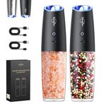 Sangcon Gravity Electric Salt and Pepper Mill Set, 255g Large Capacity, USB Rechargeable Salt Mill, with LED Light, One-Handed Operation, Adjustable Coarseness, Automatic Grinding (Black)