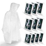 Disposable Rain Ponchos for Adult, Waterproof Plastic and Drawstring Hood, Clear