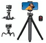 Lamicall Phone Tripod, Flexible Camera Tripod - [3 in 1 Integrated] 2024 Upgraded Mini iPhone Tripod Stand Holder with Wireless Remote, 360° Rotating Portable Tripod Mount for Live, Phone, Camera