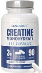 Creatine Monohydrate Capsules | 360 Capsules | 3000mg Per Serving | 3 Months Supply | Easy Swallow Compared to Tablets | Unflavoured | Creatine Powder in Capsules | Made in The UK by CLN Labs