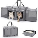 MIDOG 2 Cat Carrier with Litter Box, Expandable Dual Compartment Cat Carrier for 2 Cats, Large Soft Sided Double Pet Carrier for Car Travel, Moving