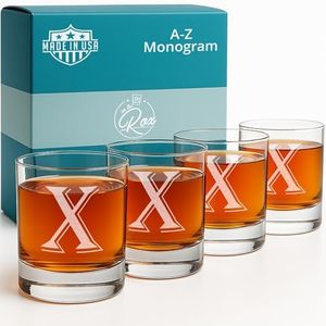 (X-Monogram)- 4 Piece Set of 11 Ounce Engraved Heavy Base Rocks Glasses- Quality Elegant Glass-Multi-Purpose Beverage-Rocks Glass- For any Occasion- By: On The Rox