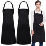 Jubatus 2 Pack 100% Cotton Aprons with 2 Pockets Cooking Chef Kitchen Adjustable Bib Apron for Women Men, Black