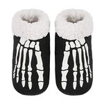 Greenery-GRE Womens Cartoon Indoor Warm Fleece Slippers Winter Soft Cozy Home Booties Non-Slip Plush Slip-on Shoes Ankle Boots, Black Skeleton Bone, 9 Wide