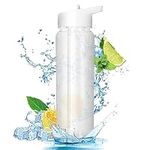 Holdfiturn Water Bottle with Straw 750ml Plastic Leakproof Bottle for Cold Water Reusable Transparent Gym Bottle for Sport Picnic Traveling Study Cycling White