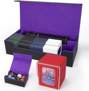 AFIING MTG Deck Box 6 In1 with MTG Playma,Premium Card Storage Box with 5 Pcs MTG Deck Box Holds 2400+ Trading Cards, Large TCG Card Deck Case for Magic Yugioh Sports Cards (Black&Purple)