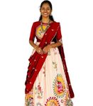 Butter Buds Women's Mangal Giri Silk With CANVAS Print Fully Stitched Lehenga Choli For Function and Festival celebration (Ghaghra Cholis) (Maroon, M)