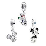 H.ZHENYUE Charms Mouse Sparkling Head Sleigh fit Bracelet Necklace for Woman Girls,925 Sterling Silver Pendant Beads with Zirconia,Birthday Christmas Halloween Valentine's Day Gifts 3-Piece/Package
