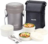 Thermos for Hot Food- 67 Ounce 18/10 Stainless Steel Lunch Food Jar with 3 Tiers Leak-Proof Stackable Thermal Lunch Box,Fork,Spoon and Bag