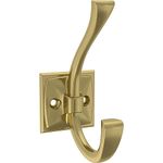 Franklin Brass Ruavista (5-Pack) Coat and Hat Wall Hooks Double Hooks for Hanging Satin Gold Wall Mount Hanger Backpack, Purse, Bag, Towel Organization Decorative Wall Hooks B48022K-SG-C