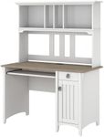 Bush Furniture Salinas Computer Hutch | Study Table with Drawers, Cabinets & Pullout Keyboard/Laptop Tray | Modern Home Office Work Desk with Storage, 48W, Pure White and Shiplap Gray