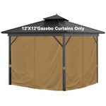 Mogtuo Privacy Gazebo Curtains Outdoor Waterproof, 4-Panels Sidewall Curtains Universal Replacement with Zipper for Patio, Backyard, Garden (Khaki, 12'x12')