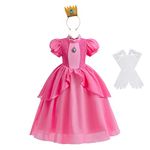 Lito Angels Super Bros Princess Peach Fancy Dress Up Costume with Crown and Gloves for Kids Girls Age 5-6 Years, Hot Pink (Tag Number 120)