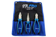 US PRO 3pc 8" Plier Set NI-FE Finish - Combination, Cutters, Long Nose 1828