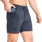 BROKIG Men's Lightweight Gym Shorts,Mens Athletic Running Shorts Quick Dry Sports Workout Shorts with Pockets (Dark Gray,Large)