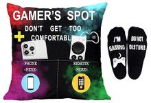 Svnntaa Gamer Gifts Pillow Cover Case 18x18 inch with Dual Pockets Gamer Gifts for Teenage Men Boys, Gaming Room Decoration, Gamer Pillow Cover and Gaming Socks Gifts Set