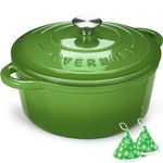 Overmont Enameled Cast Iron Dutch Oven - 7QT Cookware with Cookbook Cotton Heat-resistant Caps - Heavy-Duty Enamel Pot with Lid for Braising Stews Roasting Bread Baking