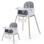 3 in 1 Baby High Chair,Adjustable Convertible Baby High Chairs for Babies and Toddlers,Gray