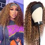 14Inch Highlight Ombre Headband Deep Wave Headband Wig Human Hair 150% Density Half Wigs 10A for Black Women Glueless None Lace Front Wigs Brazilian Virgin Human Hair Headband Wigs