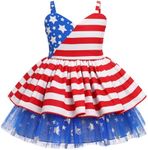 IMEKIS Toddler Kids Girls 4th of July Dress Independence Day Outfit Stripes Stars Birthday Cake Smash Photo Shoot, Royal Blue, 3-4 Years