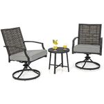 Tangkula 3 Piece Patio Swivel Chair Set, Wicker Swivel Chairs w/Coffee Table, Soft Seat Cushions, Heavy-Duty Metal Frame, 360° Swiveling Chair Set for Backyard, Balcony, Front Porch