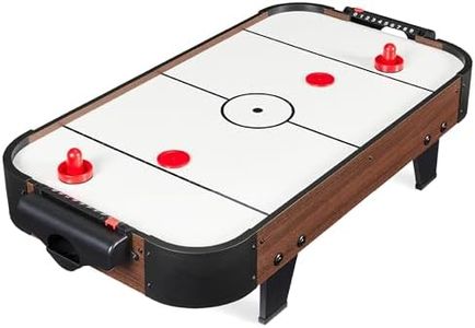 Best Choice Products 40in Portable Tabletop Air Hockey Arcade Table for Game Room w/ 100V Motor, Electric Fan, 2 Strikers, 2 Pucks - Black Walnut