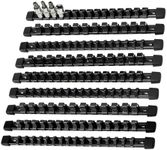 AMM 9-Piece Socket Organizer, 1/2 inch, 3/8 inch and 1/4 inch Drive ABS Tools-Black Socket Holder,Heavy Duty Socket Racks, Premium Quality Socket Clip Rail Holder,The best tool trays in the garage