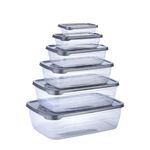 Dialust Rectangular Plastic Food Storage Container with Air Tight Lid Kitchen Container Meat Box Fridge and Freezer Storage Boxes Bowl - 225ml, 325ml, 650ml, 1250ml, 2200ml, 3500ml, 6 Pcs, Clear