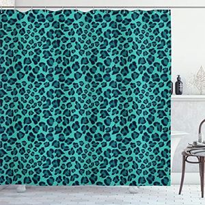 Ambesonne Animal Print Shower Curtain, Leopard Skin Wildlife Safari Design Creative Contemporary Artwork, Cloth Fabric Bathroom Decor Set with Hooks, 70" Long, Seafoam Teal