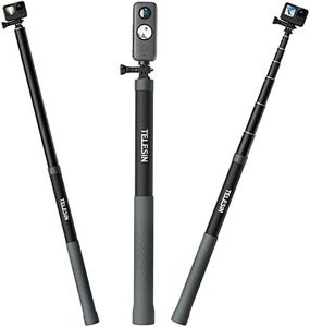 TELESIN G3 Selfie Stick Pole Long (Upgraded 118"/3M), Invisible Carbon Fiber Lightweight Extension Waterproof Underwater Diving Monopod for Go Pro Max Hero 13 12 11 10 9 8 7 Insta360 DJI Action AKASO