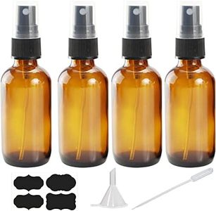 YUNFOOK 2 oz Amber Glass Spray Bottles for Essential Oils, Small Empty Fine Mist Spray Bottle,4 Pack with Funnel Dropper