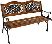 Sunnydaze 49-Inch Cast Iron and Wood 2-Person Garden Bench with Ivy Crossweave Design - 485-Pound Weight Capacity