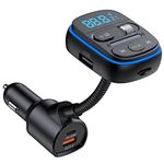 Fm Transmitter Auto Bluetooth,HIDOU Wireless Bluetooth 5.0 Car Radio Adapter Receiver Car Kit with Bass,7 Color Light,QC3.0 PD 30W Fast Charge,Siri Voice Assistant,Handsfree Call,Mp3 Player