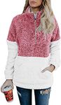 BTFBM Women Sherpa Pullover Quarter Zip Long Sleeve Fluffy Soft Christmas Fleece Jackets Sweaters Sweatshirts Hoodies Coat (Red, Small)