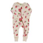 PARADE Organic Signature Print '2-Way' Zip Romper - Long Sleeve Strawberries 0-3M with Mitts