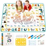 TECJOE Water Doodle Mat, 30 × 30 Inches Large Kids Painting Writing Water Drawing Mat, Mess Free Reusable Toddler Gift for Age 3 4 5 6 7 Years Old Girls Boys, Educational Toys Bring Magic Pens