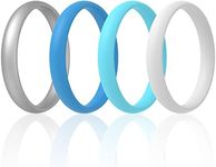 ThunderFit Super Thin Stackable Silicone Rings Wedding Bands - 4 Rings (Blue, Light Blue, White, Silver, 11.5-12 (21.3mm)