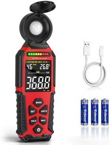 Light Meter Digital Illuminance Lux Meter 0-400,000Lux, Light Temp Humidity | Lux/Fc, 3-color LED & buzzer alarm, Type-C or AA batteries, lighting intensity: indoor, outdoor, plants, lab, photography