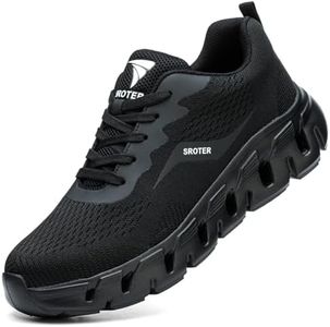 HEOAARG Zapatos de Seguridad para Hombre Mujer Calzado de Seguridad Zapatillas Trabajo Comodo Antideslizantes Zapatos Seguridad con Punta de Acero，Negro 44 EU