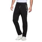 JustSun Tracksuit Bottoms Mens Joggers Jogging Bottoms Men Sweatpants Zip Pockets Cotton Sports Trousers Gym Casual Pants Elasticated Waist Black 3XL