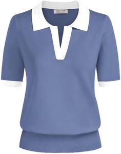 Women's Short Sleeve Classic V Neck Collared Casual Polo Sweater Tops