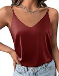 Ekouaer Womens Silk Satin Camisole Tank Tops V Neck Spaghetti Strap Blouses Cross Back Sleeveless Cami Shirt Wine Red