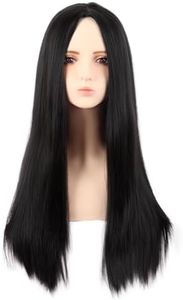 MapofBeauty 28 Pulgada/70 cm Lado Monocromático Longitud de Pelo Recto de Alta Temperatura Fibra Pelucas de Moda (Negro Marrón)