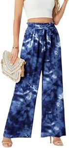 FREEOAK Womens Wide Leg Pants Flowy Palazzo High Waisted Work Casuals Lounge Pants with Pockets, 20-tie Dye Blue, X-Large