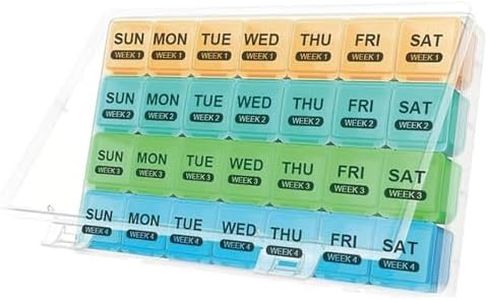 Monthly Pill Organizer, 28-day pill box, portable detachable dustproof pill box for tablets/vitamins/fish oil/health supplements，White