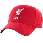 Liverpool LFC Football Baseball Cap Hat Plain Red 3D Bird Badge Velcro Official, Adult, Red