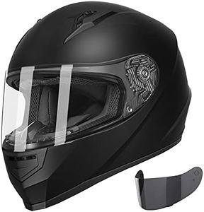 GLX GX11 Compact Lightweight Full Face Motorcycle Street Bike Helmet with Extra Tinted Visor DOT Approved (Matte Black, Medium)