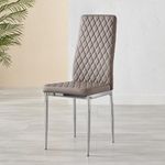 Furniturebox UK Milan Dining Chair - Set of 4 or 6 Dining Chairs - Premium Dining Room Chairs - Contemporary & Luxurious Chrome Hatched Diamond Faux Leather Dining Seats (6x Cappuccino Grey Chairs)